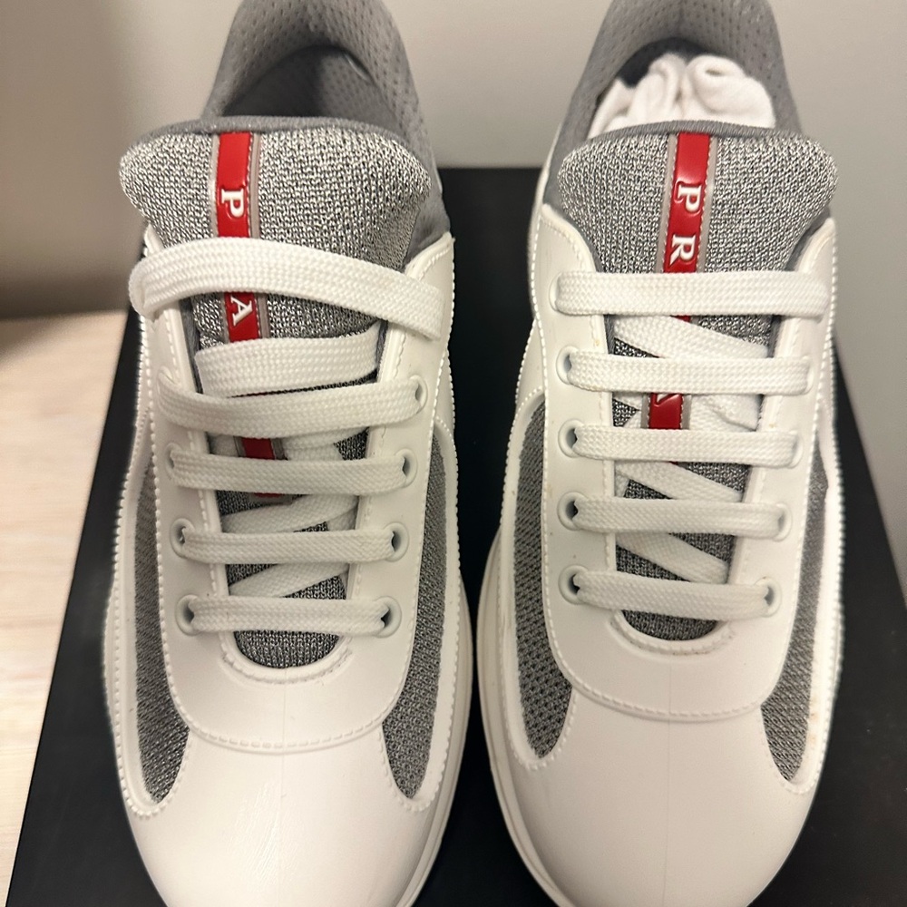 Prada White and Gray Sleek Sneakers